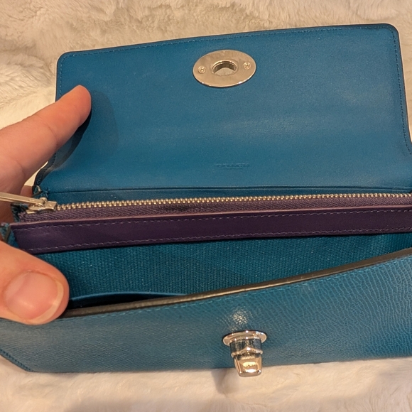 Coach Legacy Turnlock Teal & Purple Leather Wallet Silver Hardware EUC - Picture 12 of 15